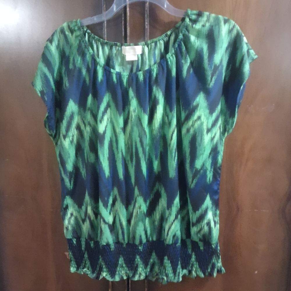 Michael Kors Green and Navy Patterned Blouse